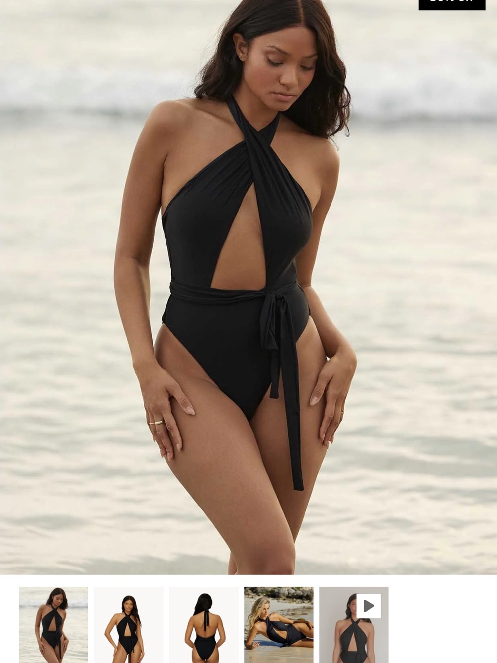 PQ Swim Black Crisscross Halter One-Piece with Waist Tie